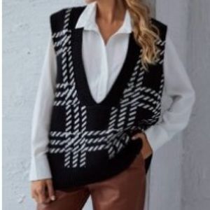 Plaid plunging neck sweater vest